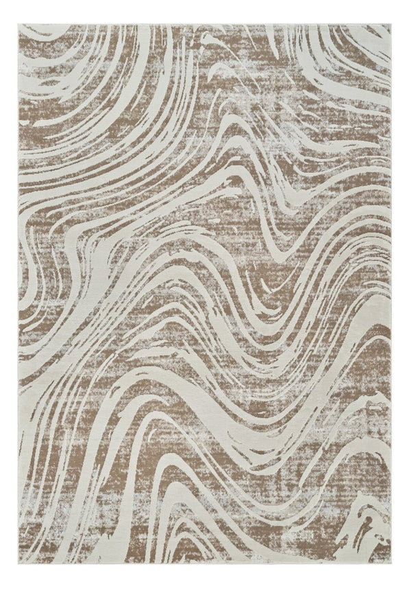 HomeRoots 4' Abstract Distressed Beige and Brown Area Rug - Stylish, Durable, and Easy-Care for Any Space 4' X 6' 558824