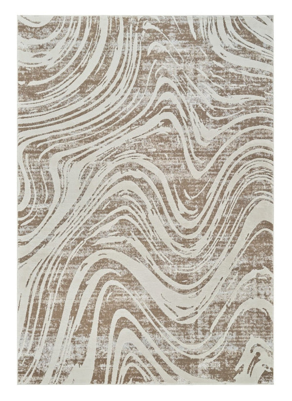 HomeRoots 4' Abstract Distressed Beige and Brown Area Rug - Stylish, Durable, and Easy-Care for Any Space 5' X 8' 558825