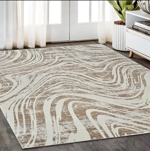 HomeRoots 4' Abstract Distressed Beige and Brown Area Rug - Stylish, Durable, and Easy-Care for Any Space 5' X 8' 558825