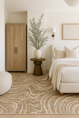 HomeRoots 4' Abstract Distressed Beige and Brown Area Rug - Stylish, Durable, and Easy-Care for Any Space 5' X 8' 558825
