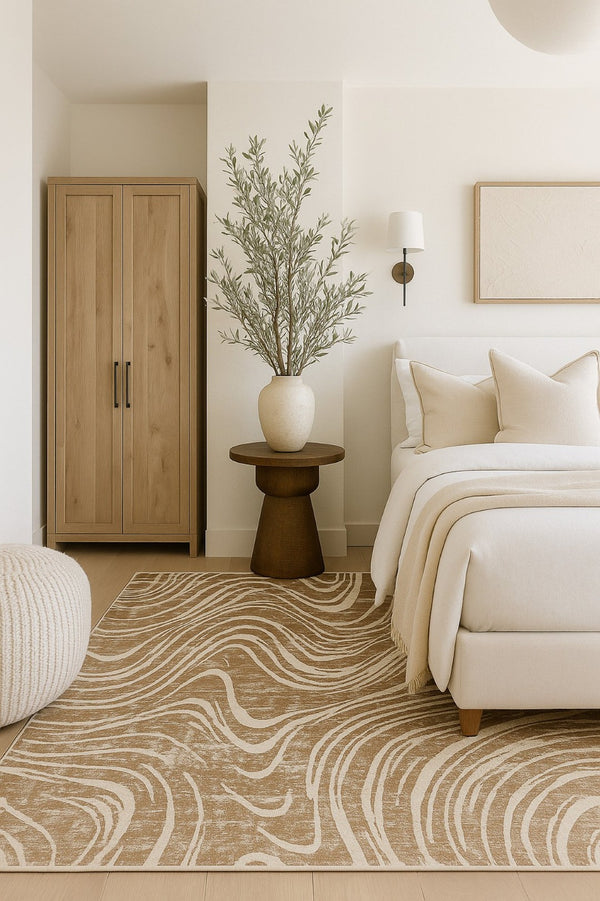 HomeRoots 4' Abstract Distressed Beige and Brown Area Rug - Stylish, Durable, and Easy-Care for Any Space 8' X 11' 558827