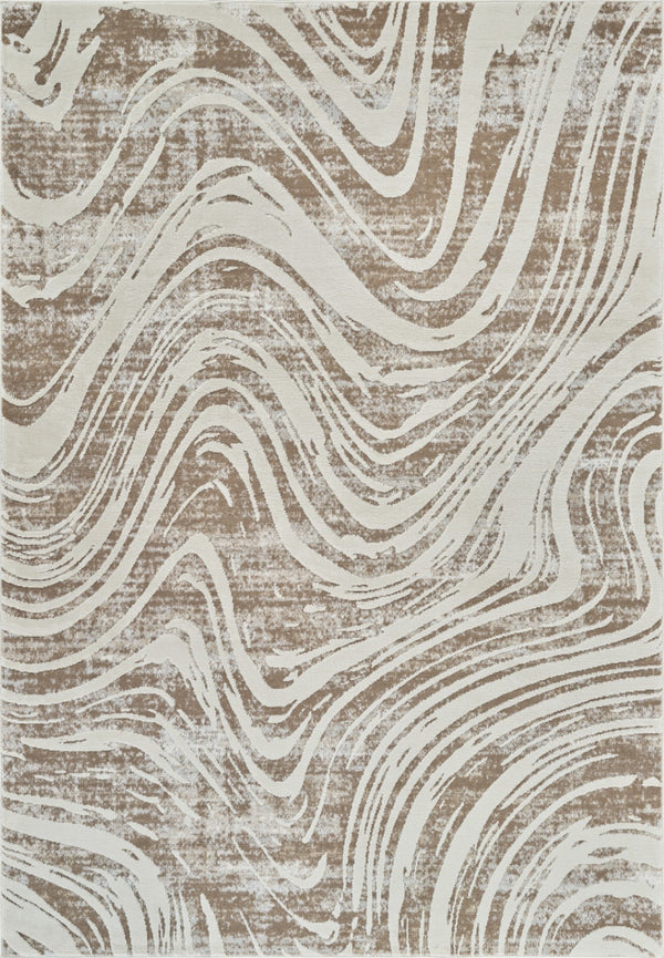 HomeRoots 4' Abstract Distressed Beige and Brown Area Rug - Stylish, Durable, and Easy-Care for Any Space 8' X 11' 558827