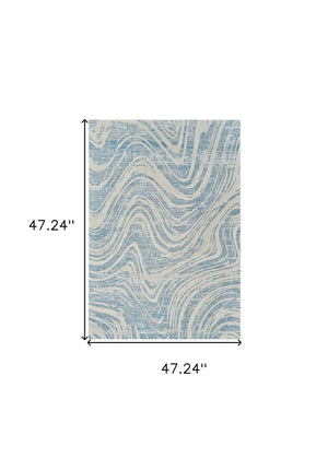 Homeroots 4' X 6' Blue And Beige Abstract Distressed Area Rug  Polypropylene 558828