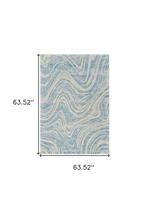 Homeroots 5' X 8' Blue And Beige Abstract Distressed Area Rug  Polypropylene 558829