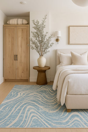 HomeRoots 4' Blue and Beige Abstract Distressed Area Rug – Stylish, Durable, and Perfect for High-Traffic Spaces 5' X 8' 558829