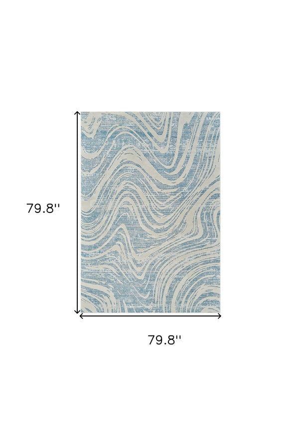 Homeroots 7' X 10' Blue And Beige Abstract Distressed Area Rug  Polypropylene 558830