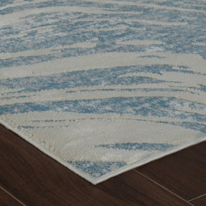 HomeRoots 4' Blue and Beige Abstract Distressed Area Rug – Stylish, Durable, and Perfect for High-Traffic Spaces 8' X 11' 558831