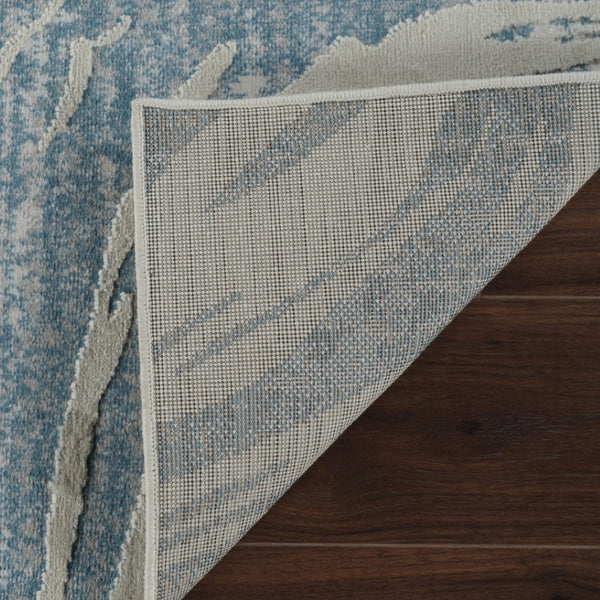 HomeRoots 4' Blue and Beige Abstract Distressed Area Rug – Stylish, Durable, and Perfect for High-Traffic Spaces 8' X 11' 558831