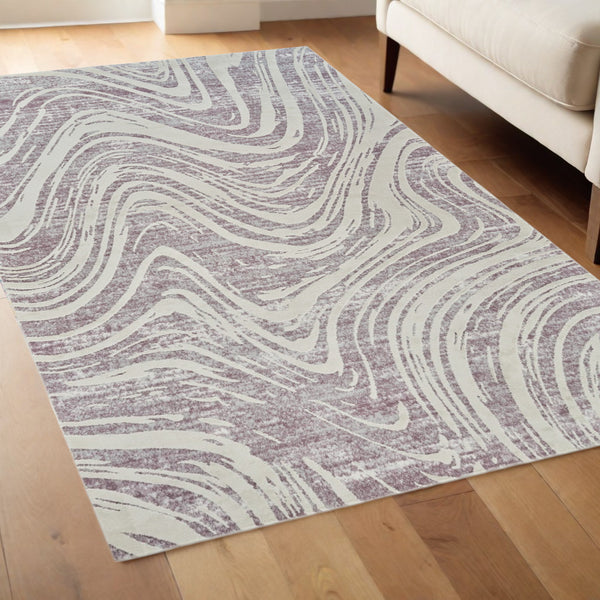 Homeroots 4' X 6' Beige And Purple Abstract Distressed Area Rug  Polypropylene 558832