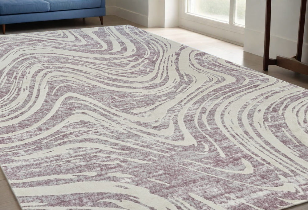 Homeroots 5' X 8' Beige And Purple Abstract Distressed Area Rug  Polypropylene 558833