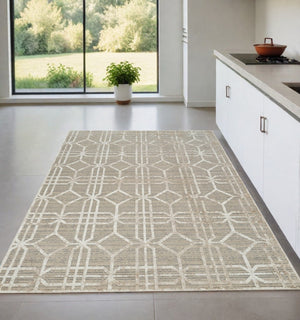 HomeRoots 4' Beige and Brown Abstract Distressed Area Rug - Modern, Durable, Easy-Care Design for Any Room 4' X 6' 558836