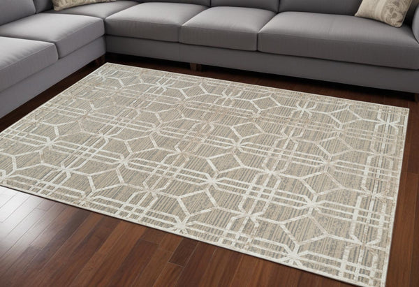 HomeRoots 4' Beige and Brown Abstract Distressed Area Rug - Modern, Durable, Easy-Care Design for Any Room 8' X 11' 558839