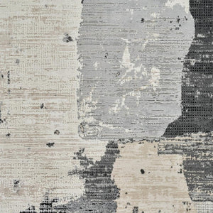 HomeRoots 4' Beige and Black Abstract Distressed Area Rug - Modern, Stain-Resistant Design for Any Room 4' X 6' 558840