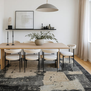 HomeRoots 4' Beige and Black Abstract Distressed Area Rug - Modern, Stain-Resistant Design for Any Room 4' X 6' 558840