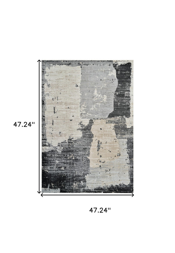 Homeroots 4' X 6' Beige And Black Abstract Distressed Area Rug  Polypropylene 558840