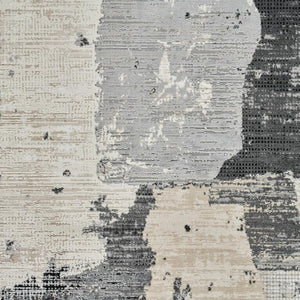 HomeRoots 4' Beige and Black Abstract Distressed Area Rug - Modern, Stain-Resistant Design for Any Room 5' X 8' 558841