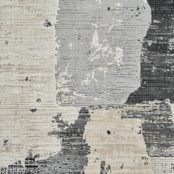 HomeRoots 4' Beige and Black Abstract Distressed Area Rug - Modern, Stain-Resistant Design for Any Room 5' X 8' 558841