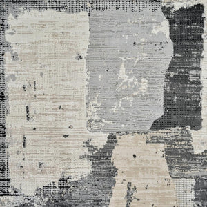 HomeRoots 4' Beige and Black Abstract Distressed Area Rug - Modern, Stain-Resistant Design for Any Room 5' X 8' 558841