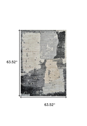 Homeroots 5' X 8' Beige And Black Abstract Distressed Area Rug  Polypropylene 558841
