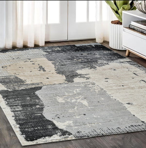 Homeroots 5' X 8' Beige And Black Abstract Distressed Area Rug  Polypropylene 558841