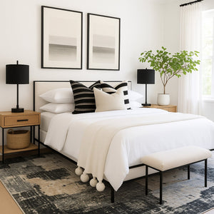 HomeRoots 4' Beige and Black Abstract Distressed Area Rug - Modern, Stain-Resistant Design for Any Room 7' X 10' 558842