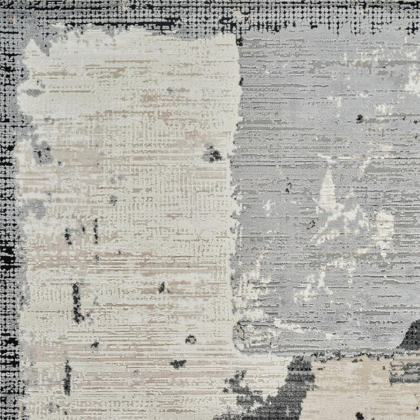 HomeRoots 4' Beige and Black Abstract Distressed Area Rug - Modern, Stain-Resistant Design for Any Room 7' X 10' 558842