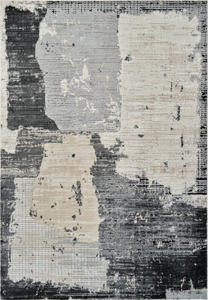 HomeRoots 4' Beige and Black Abstract Distressed Area Rug - Modern, Stain-Resistant Design for Any Room 7' X 10' 558842