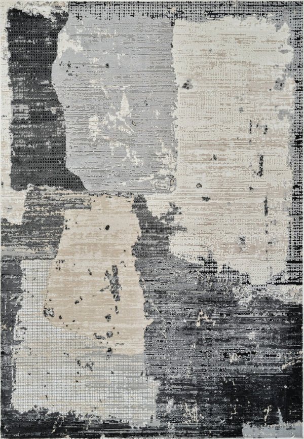 HomeRoots 4' Beige and Black Abstract Distressed Area Rug - Modern, Stain-Resistant Design for Any Room 7' X 10' 558842