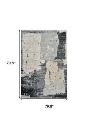 Homeroots 7' X 10' Beige And Black Abstract Distressed Area Rug  Polypropylene 558842