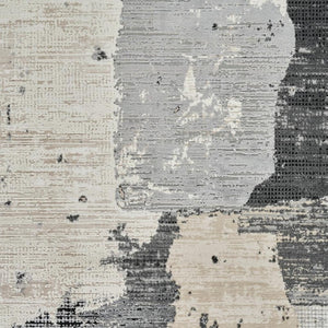 HomeRoots 4' Beige and Black Abstract Distressed Area Rug - Modern, Stain-Resistant Design for Any Room 8' X 11' 558843