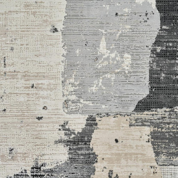 HomeRoots 4' Beige and Black Abstract Distressed Area Rug - Modern, Stain-Resistant Design for Any Room 8' X 11' 558843