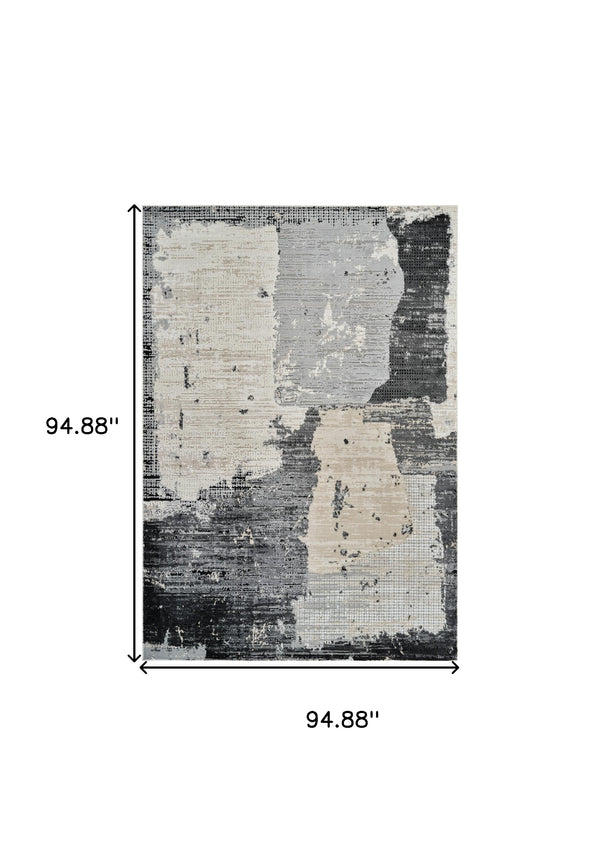 Homeroots 8' X 11' Beige And Black Abstract Distressed Area Rug  Polypropylene 558843