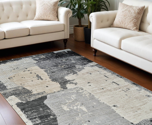 Homeroots 8' X 11' Beige And Black Abstract Distressed Area Rug  Polypropylene 558843
