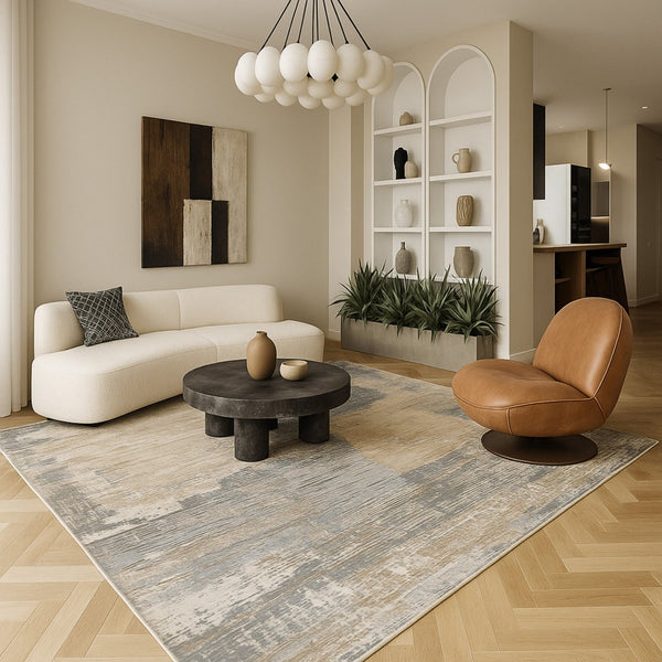 HomeRoots 4' Gray and Cream Abstract Distressed Area Rug - Modern Design for Any Space, Easy Care & Stylish Charm 4' X 6' 558844