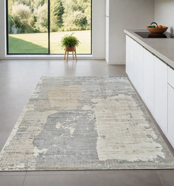 HomeRoots 4' Gray and Cream Abstract Distressed Area Rug - Modern Design for Any Space, Easy Care & Stylish Charm 4' X 6' 558844