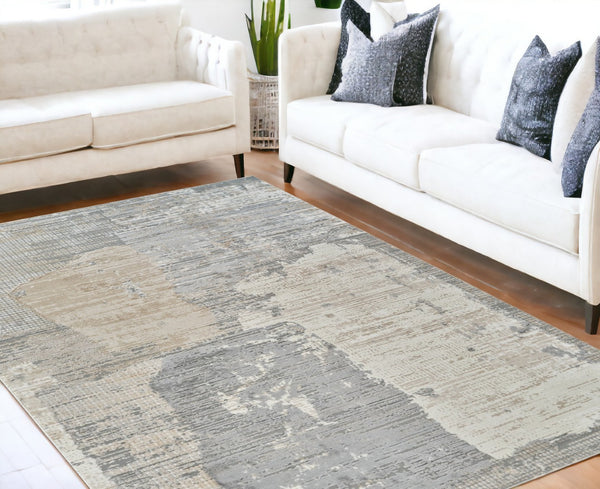HomeRoots 4' Gray and Cream Abstract Distressed Area Rug - Modern Design for Any Space, Easy Care & Stylish Charm 5' X 8' 558845