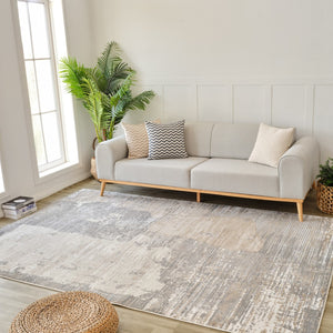 HomeRoots 4' Gray and Cream Abstract Distressed Area Rug - Modern Design for Any Space, Easy Care & Stylish Charm 7' X 10' 558846