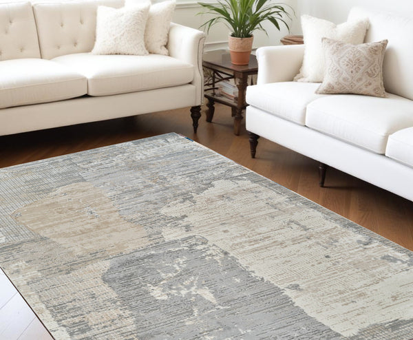 Homeroots 7' X 10' Gray And Cream Abstract Distressed Area Rug  Polypropylene 558846