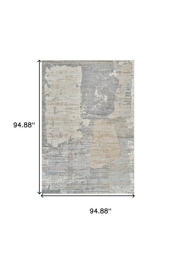 Homeroots 8' X 11' Cream And Beige Abstract Distressed Area Rug  Polypropylene 558847