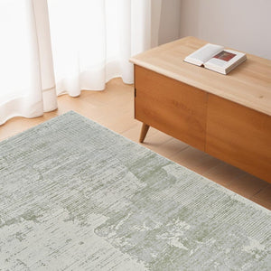 HomeRoots 4' Beige and Green Abstract Distressed Area Rug - Stylish, Stain-Resistant Design for Home Spaces 4' X 6' 558848
