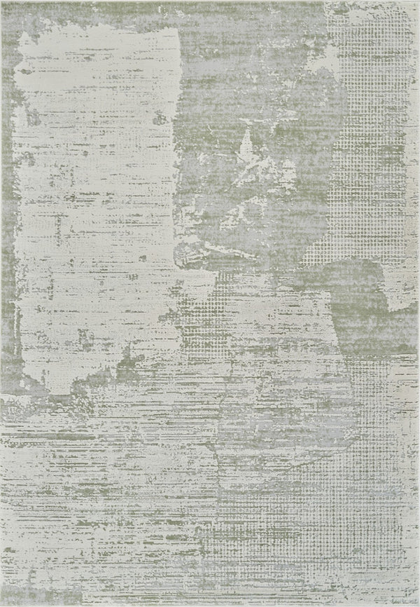 HomeRoots 4' Beige and Green Abstract Distressed Area Rug - Stylish, Stain-Resistant Design for Home Spaces 7' X 10' 558850