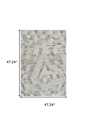 HomeRoots 4' Beige and Brown Abstract Distressed Area Rug - Modern, Stain-Resistant, Perfect for Any Room 4' X 6' 558852