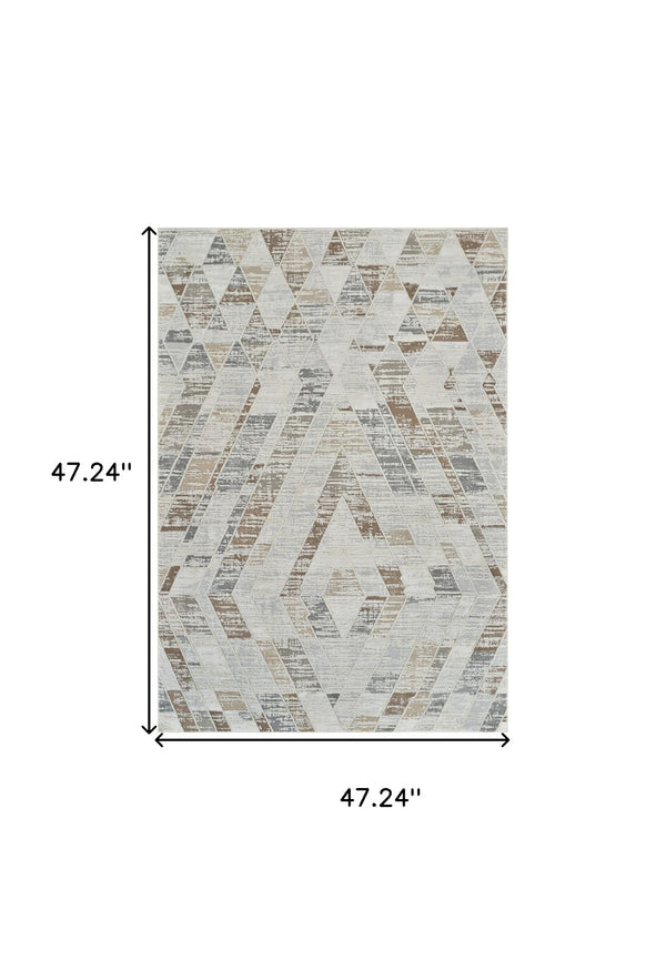 HomeRoots 4' Beige and Brown Abstract Distressed Area Rug - Modern, Stain-Resistant, Perfect for Any Room 4' X 6' 558852