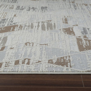 HomeRoots 4' Beige and Brown Abstract Distressed Area Rug - Modern, Stain-Resistant, Perfect for Any Room 7' X 10' 558854
