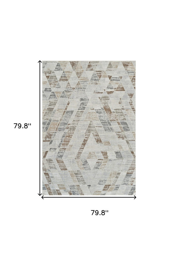 HomeRoots 4' Beige and Brown Abstract Distressed Area Rug - Modern, Stain-Resistant, Perfect for Any Room 7' X 10' 558854