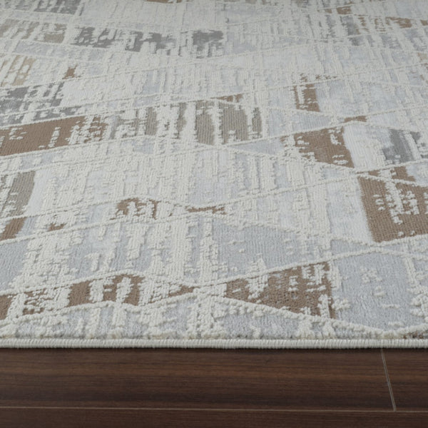 HomeRoots 4' Beige and Brown Abstract Distressed Area Rug - Modern, Stain-Resistant, Perfect for Any Room 8' X 11' 558855