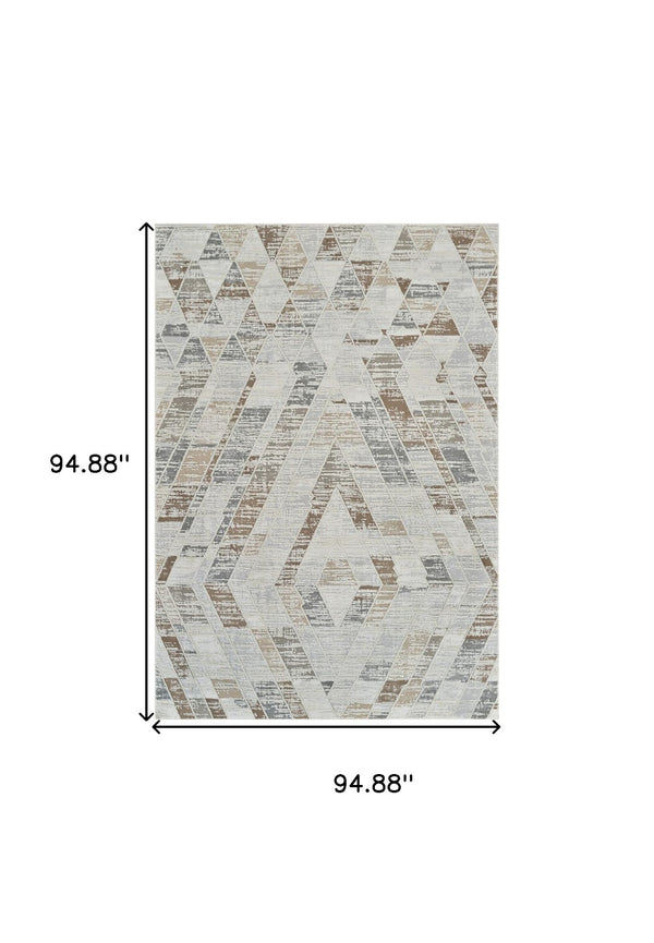 HomeRoots 4' Beige and Brown Abstract Distressed Area Rug - Modern, Stain-Resistant, Perfect for Any Room 8' X 11' 558855