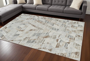 HomeRoots 4' Beige and Brown Abstract Distressed Area Rug - Modern, Stain-Resistant, Perfect for Any Room 8' X 11' 558855