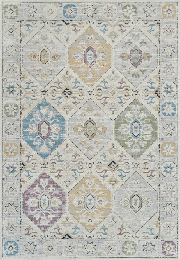 HomeRoots 4' Abstract Distressed Beige and Gray Area Rug - Modern, Soft, Stain-Resistant Design for Cozy Homes 5' X 8' 558857