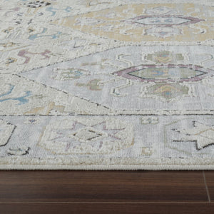 HomeRoots 4' Abstract Distressed Beige and Gray Area Rug - Modern, Soft, Stain-Resistant Design for Cozy Homes 5' X 8' 558857